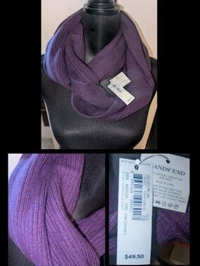 NWT Lands End Cozy Yarn Circle Scarf Ribbed - Plum One Size Adult